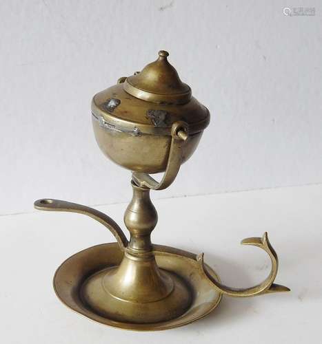 Small oil lamp,brass,height 14cm,restored