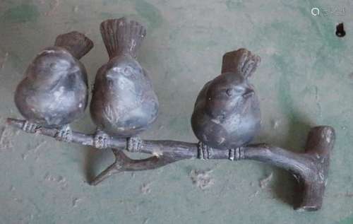 3 birds on a branch, bronze, height ca.12,5cm, width ca.19cm