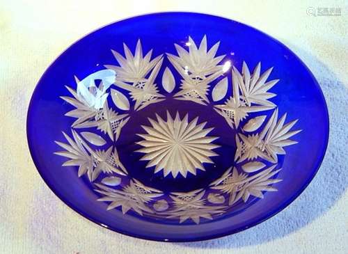 Small plate,crystal glass with blue overlay and star-shaped ...