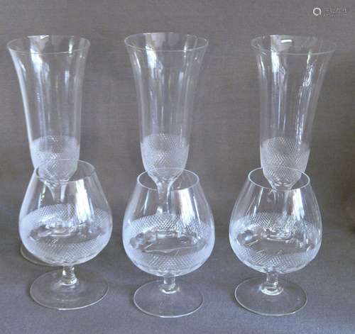 Convolute 3 champagne flutes and 3 cognac snifter,crystal gl...