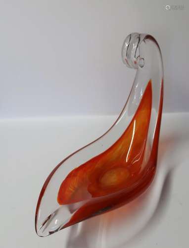 Handle bowl with orange overlay,ca.23x11x18,5cm,Murano