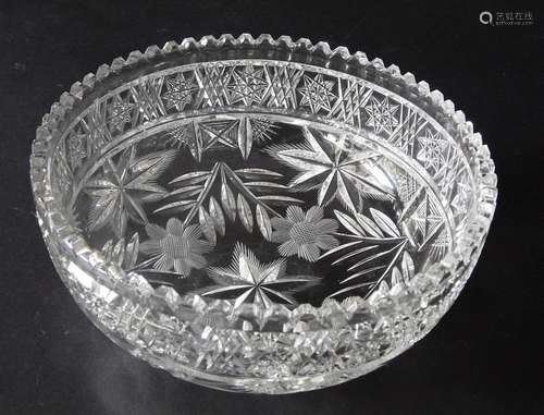 Deep fruit bowl,crystal glass with star cut,diameter ca.20,5...