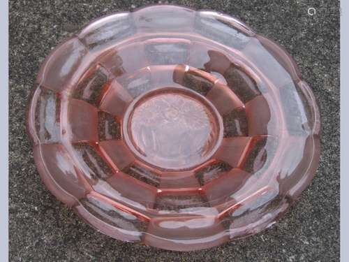 ArtDeco pastry bowl,rosé frosted glass, etched and floral cu...