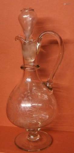 Carafe with handle,floral cut,height 33cm