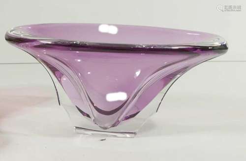 Crystal glass bowl in purple ,Val St.Lambert,ca.14x28cm,1960...