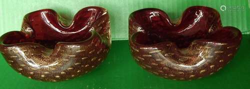 Pair of ashtrays,Venini-Murano with gold powder joints,toget...