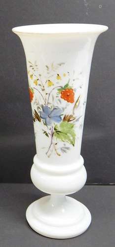 Narrow flower vase with floral decoration,opaline glass,heig...