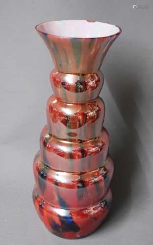 Flower vase,stepped with red overlay and azublauern color ti...