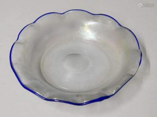 Glass bowl with blue rim,signed Eisch,diameter ca.17cm