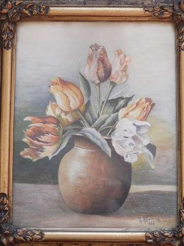 M.Agrioux "Still life with tulips in a vase"