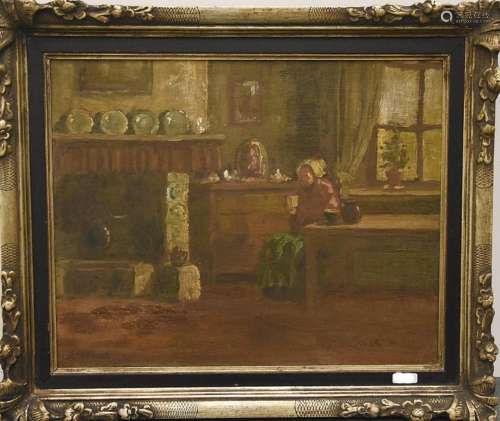 Old woman sitting in a kitchen