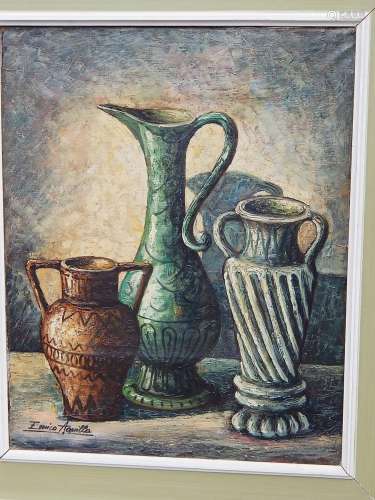 Erich Meili(*1928) "Still life with jugs"