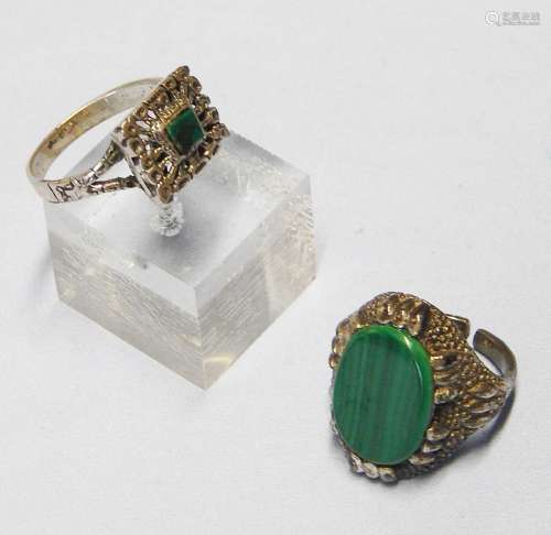 2 different ladies rings with malachite trim