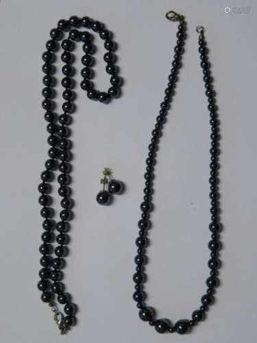 2 hematite necklaces with matching stud earrings