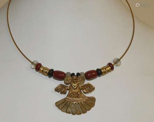 Necklace with pendant "Azthekian eagle" with agate...