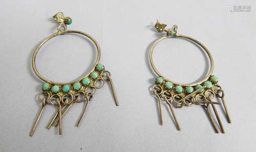 Pair of stud earrings with turquoise trim