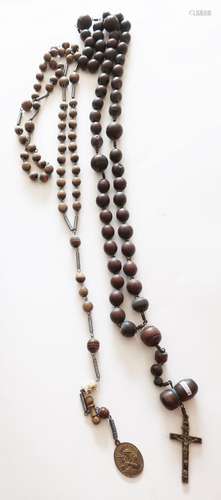 Mixed lot 2 very long rosaries with heavy wooden beads and b...