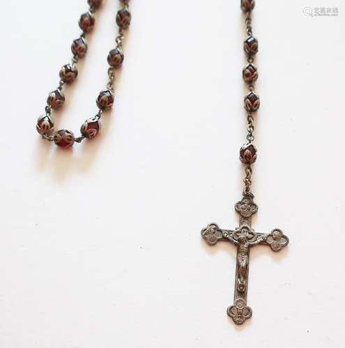 Rosary with glass balls mounted in silver-plated sheet metal