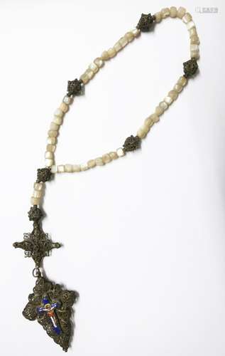 Rosary with mother-of-pearl beads and filigree pendant with ...