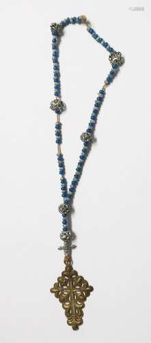 Small rosary with turquoise beads and with a cross pendant d...