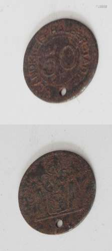 Coin as pendant "50 Pfennig-Landkreis Halberstadt"
