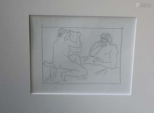 Pablo Picasso (1881-1973) "Home et Femme nue tenant un ...
