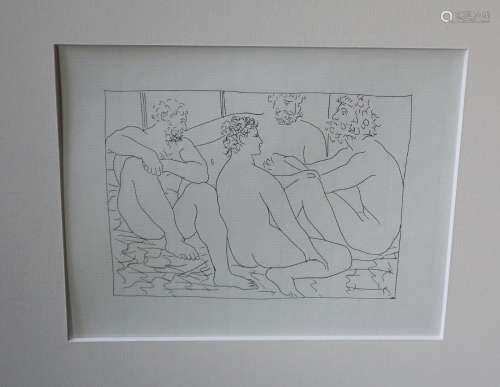 Pablo Picasso (1881-1973) "Quatre hommes nues assise&qu...