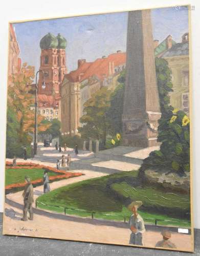 "Expressionist view of Munich with Marienkirchen",...