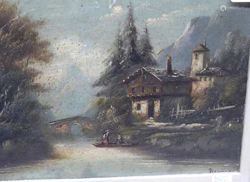 Romantic mountain landscape with figural staffage,oil on can...