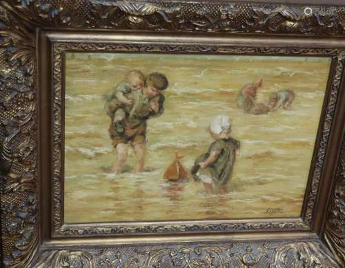 Jan Sijttof (1867-1949) "Playing children on the beach&...