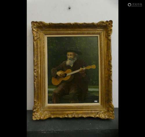 "Guitar player",oil on wood,signed Fillée,dated '5...