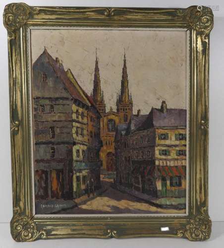 Armand Lacour "Medieval city view",oil on canvas,s...