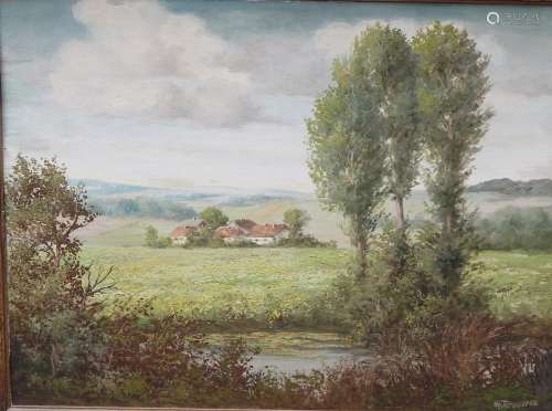Heinrich Tervooren (1900-?) "Spring landscape with farm...
