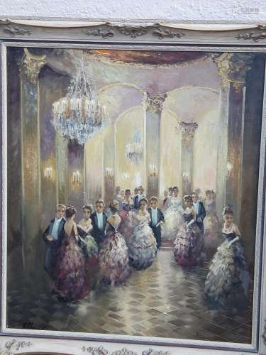 "Ballroom with dancing couples",oil on canvas,ille...