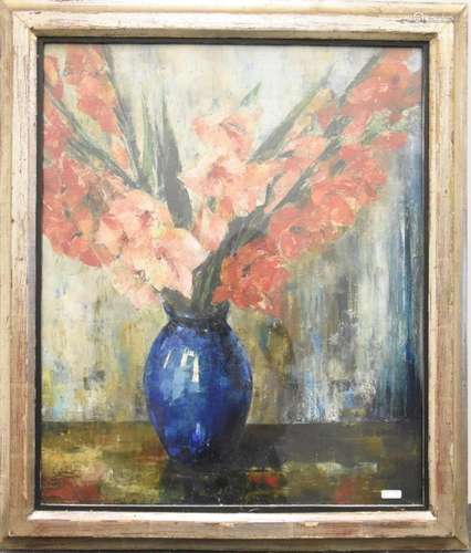 Flower still life with gladioli,oil on cardboard,ca.60 x 50c...