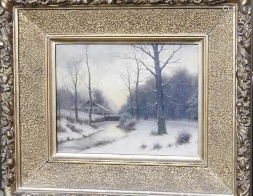 Eduard Hein (1854-1918) "Winter landscape with figures ...