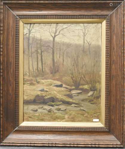 "Landscape with stream",oil on wood,signed Stallar...