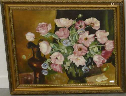"Flower still life with anemones and peonies",oil ...