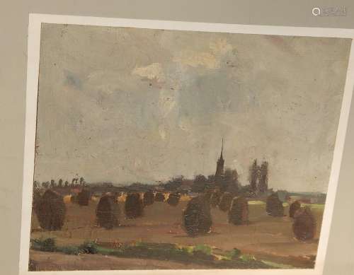 René Hulstaert (1903-1088) "Harvest Landscape",oil...