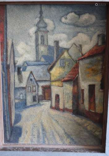 "Eifel village",oil on cardboard,inscribed on the ...