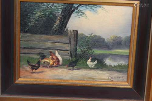 H.Pfennigschmidt (XX) "Chicken yard",oil on canvas...