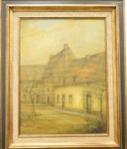 "View of a farm",oil on canvas,illegibly signed,ca...