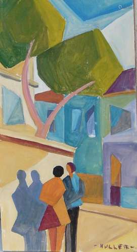 "Cubist Cityscape with Figure Staffage", signed Ko...