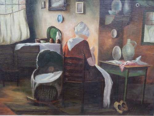 "Farmer's parlor with figure staffage",oil on wood...
