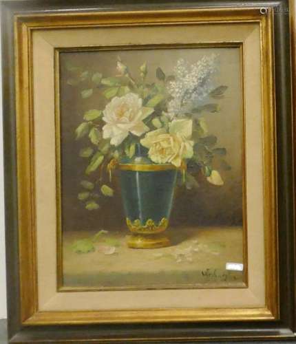 "Rose still life", oil on canvas,signed Verhaeghe,...