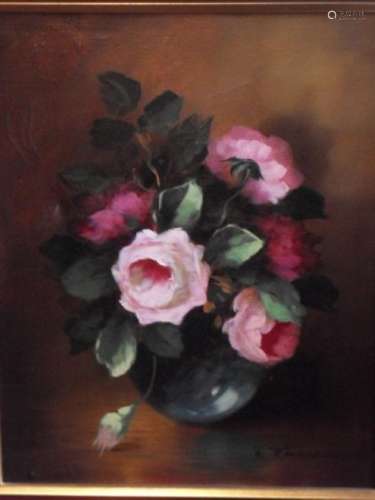 "Bouquet of roses in a vase",oil on canvas,signed ...