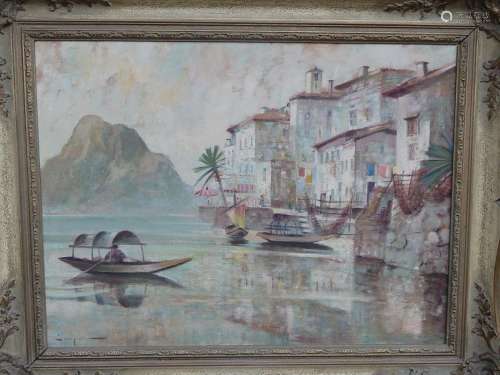 Erich Stapel (1902-1976) "Lake Lugano",oil on hard...