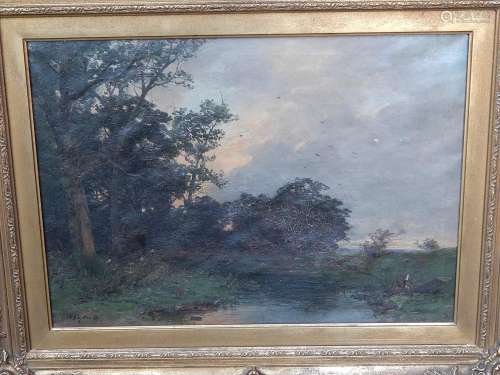C.Schultze(1856-1935) "Romantic Landscape",oil on ...