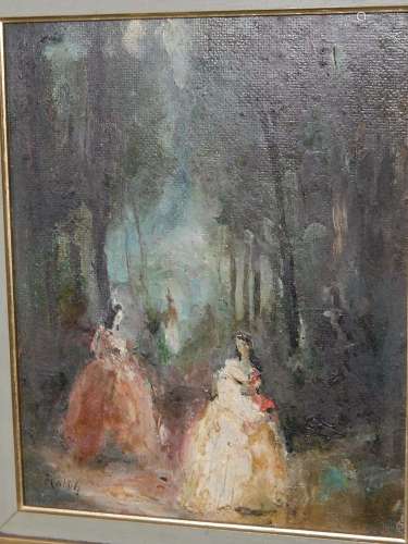 "Walk in the park",oil on wood,illegibly signed,ca...