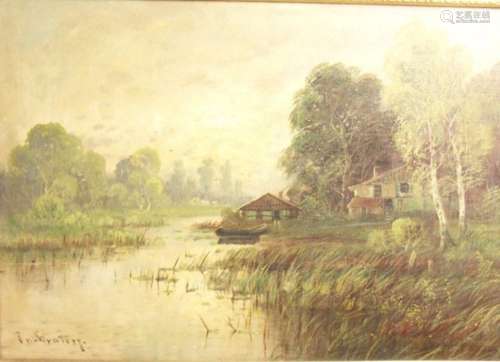 J.van Straten "Romantic landscape with barge and Kate&q...
